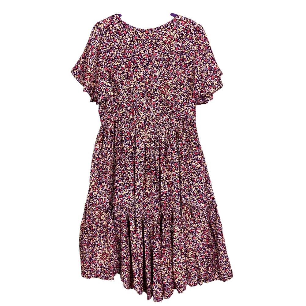 Sundance Floral Crepe Flutter Sleeves V Neck Dress Medium - Picture 2 of 8